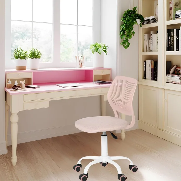 FurnitureR Bürohocker ergonomisch, höhenverstellbar, drehbar, ohne Armlehnen, Netzrückenlehne, Sitzfläche 38x40 cm, Rückenlehne 32cm, 130kg Tragkraft, Metallfuß mit Rollen, Morandi Rosa