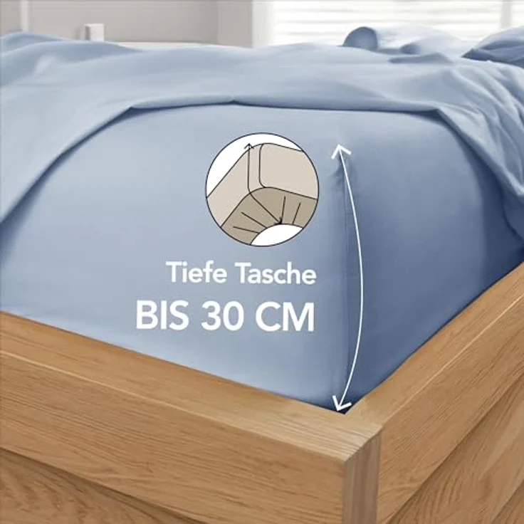 Dreamzie Spannbetttlaken 200x200 cm - Hoher Steg bis 33 cm - 100% Mikrofaser - Blau - Schadstoffgeprüft (Oeko TEX), Bettlaken mit Gummizug – Bild 3