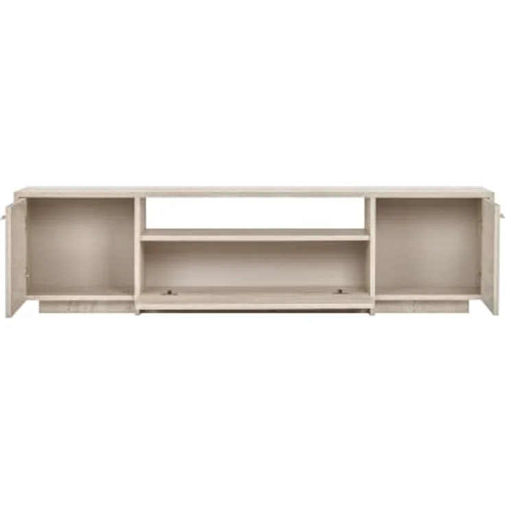 Hanah Home Stilvoller TV-Ständer, Travertin-Optik, 180 x 46 x 35 cm | 100% melaminbeschichtete Spanplatte, Eisengriff | Modernes Design fürs Wohnzimmer – Bild 1