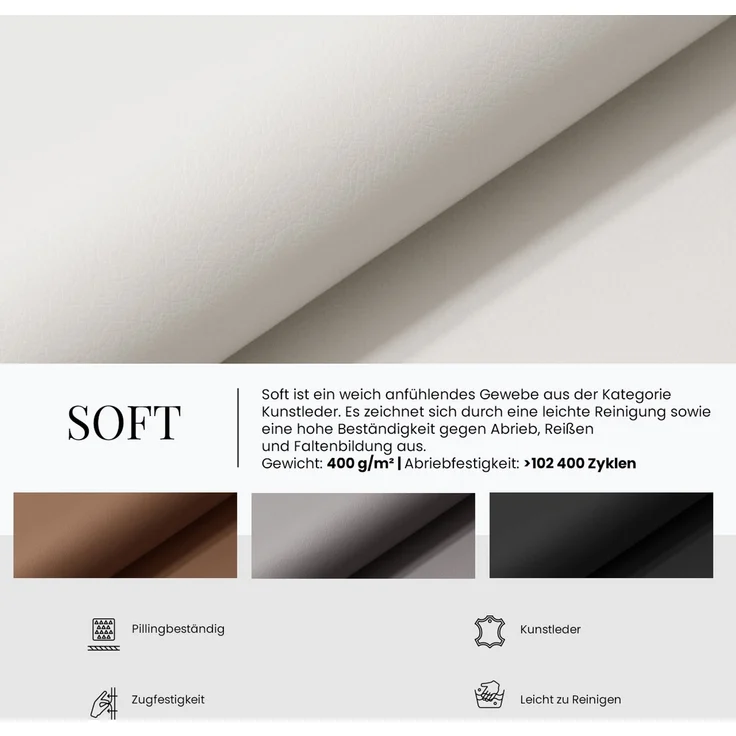 Design Polsterbett LUMARO CLASSIC 180x200 cm mit Lattenrost & 12cm hohen Füßen, Doppelbett mit Kopfteil, Konfigurierbar, Multipocket Matratze - Weiß Kunstleder - ELORI LUX – Bild 5