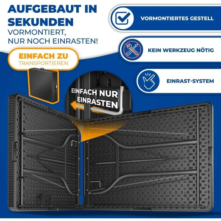 KESSER® Buffettisch Tisch klappbar Kunststoff 183x76 cm Rattan Optik Campingtisch Partytisch Klapptisch Gartentisch für Garten Terrasse und Balkon zusammenklappbar 6 Personen ink. Tragegriff Schwarz – Bild 4