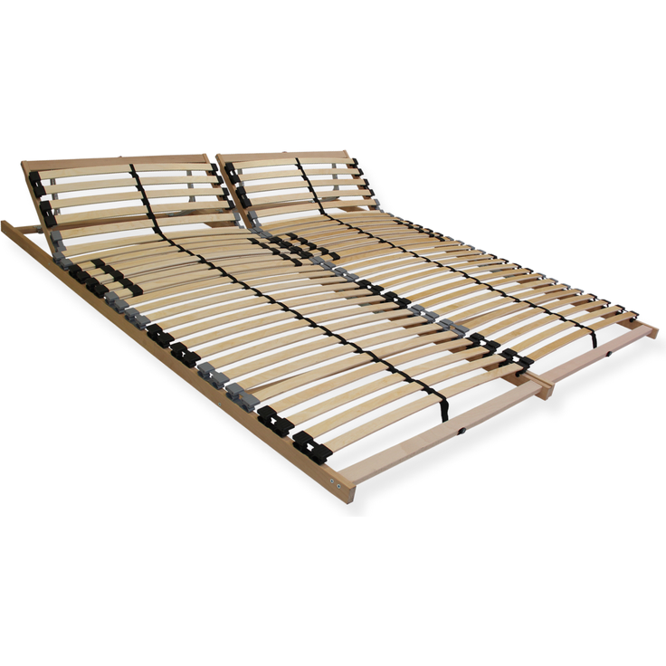 Ergonomisches Lattenrost 200x200 (2x 100x200), 7-Zonen Lattenrahmen Buche, 28 Federleisten, Kopfteil verstellbar, bis 150 kg, Made in Germany