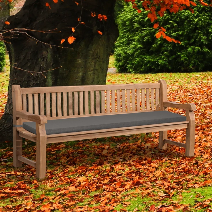 Gartenbank Teakbank DABEL - Holz Dunkelgrau 220x61x93 cm | Holzbank 220 Cm Mit Sitzkissen Gartenbank Sitzbank Mit Lehne Wetterfest Bank Garten – Bild 2