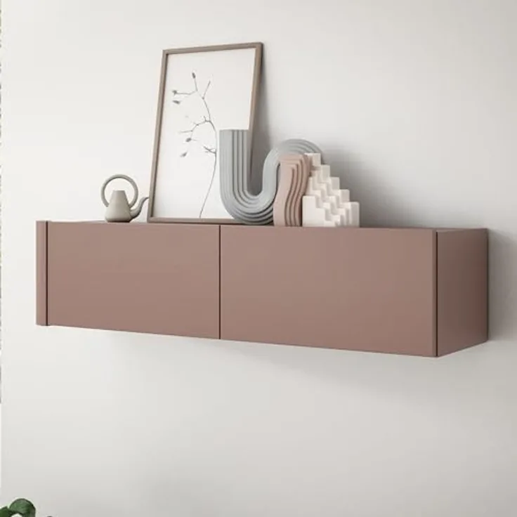Forte BREATHTAKER Hängeschrank 130, modern minimalistisch, 2-türig, Holzwerkstoff, Wandmontage, Wohnzimmer, Terrakotta, 128,6 cm breit x 30,1 cm hoch x 34 cm tief