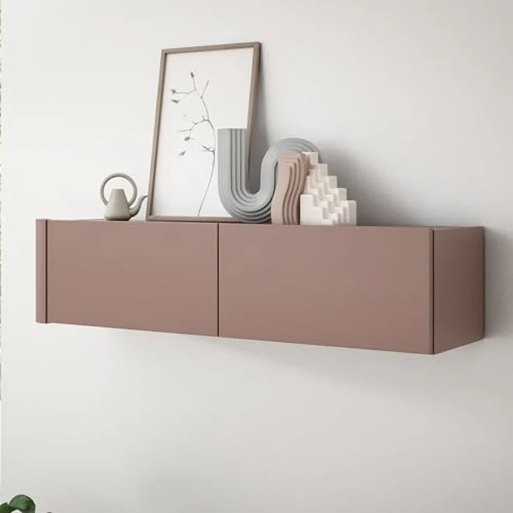 Forte BREATHTAKER Hängeschrank 130, modern minimalistisch, 2-türig, Holzwerkstoff, Wandmontage, Wohnzimmer, Terrakotta, 128,6 cm breit x 30,1 cm hoch x 34 cm tief – Bild 1