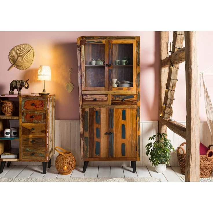 Vitrine Altholz 90x35x200 mehrfarbig lackiert SIXTIES #113 – Bild 9