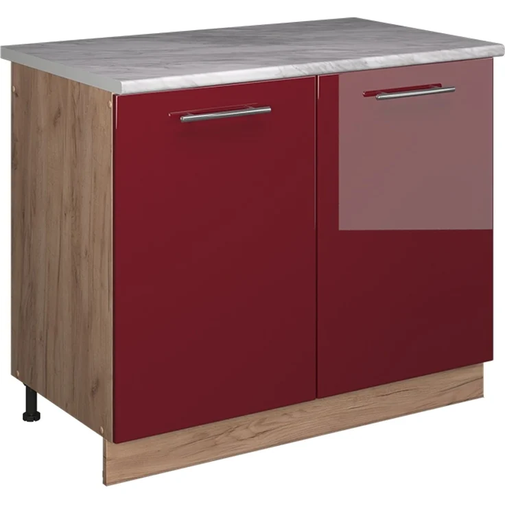 Spülenunterschrank Fame-Line Bordeaux Hochglanz/Goldkraft Eiche 100 cm, AP Marmor Vicco – Bild 1