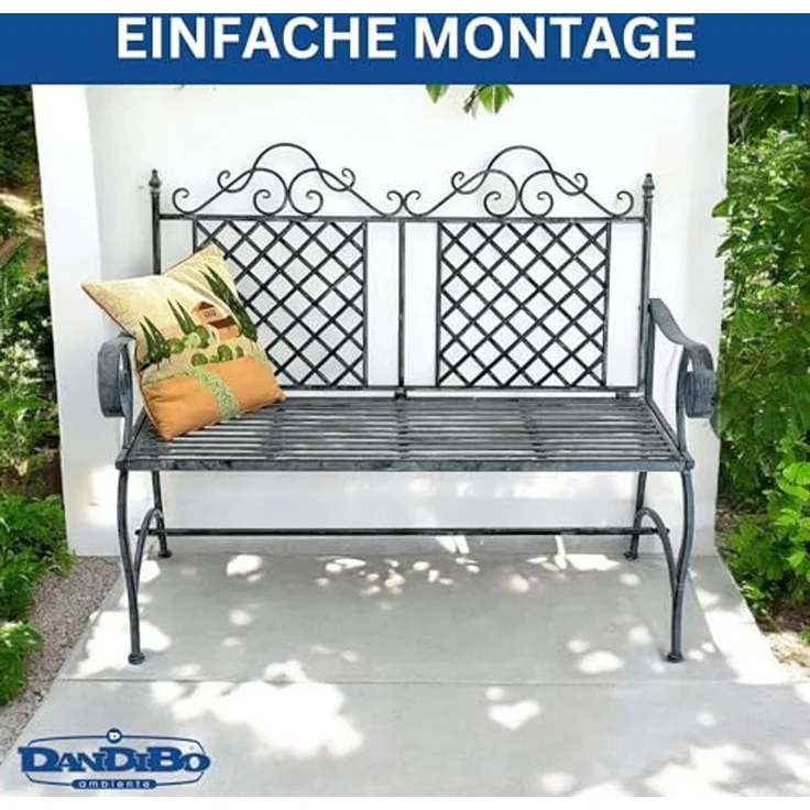 DanDiBo Gartenbank Wetterfest 2 Sitzer Metall Grau 120 cm 96592 Sitzbank Eisen Bank Garten Antik Parkbank – Bild 5