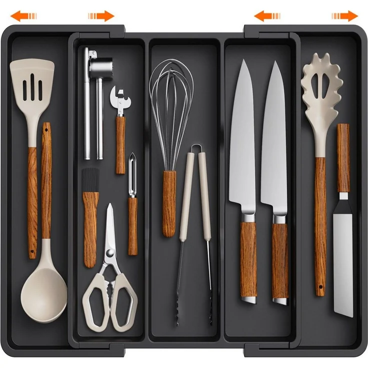 Lifewit Besteckeinsatz Verstellbarer Küchen Besteckeinsatz,erweiterbar bis 45 cm, Tiefe 35 cm (Set, 1 St, 1 x Besteckkasten), Einstellbar – Bild 1
