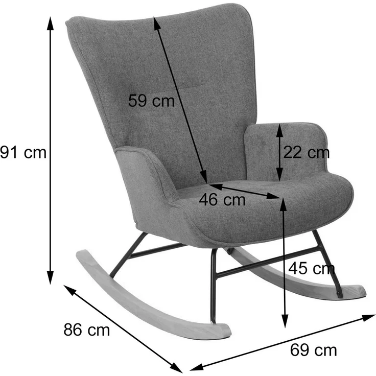 Schaukelstuhl HWC-N14, Schwingstuhl Relaxsessel Fernsehsessel, Massiv-Holz Metall Stoff/Textil 320g/m² ~ dunkelgrau – Bild 3