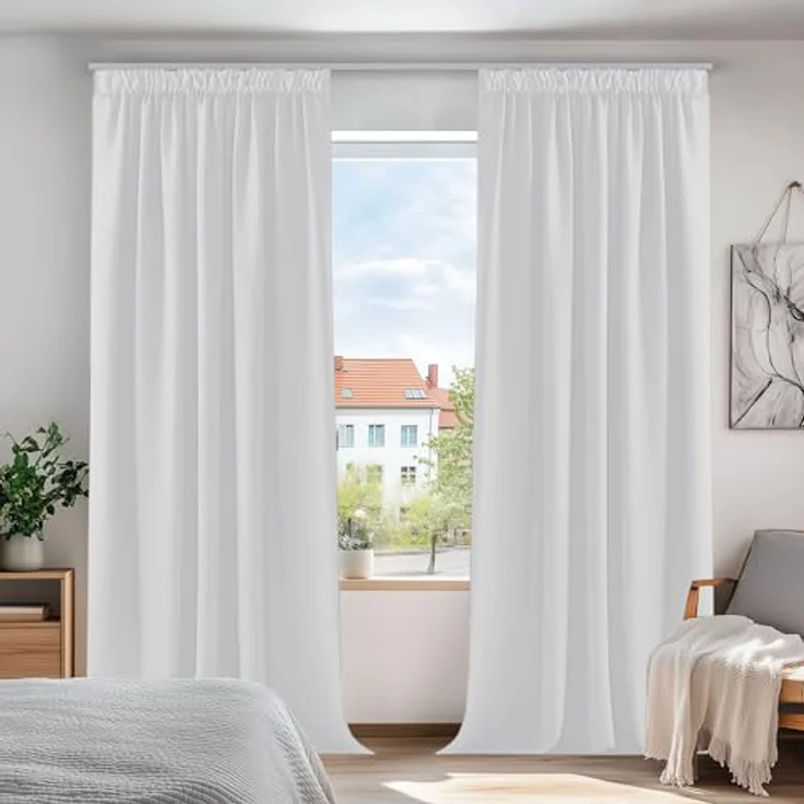 Deconovo Gardinen Wohnzimmer Blickdicht mit Kräuselband Vorhang Silber Grau | 2er Set, H 229 x B 229 cm, Thermogardine Wärmeisolierend, Schlafzimmer Gardinen, Blackout Curtains, UV-schutz, Übergardinen – Bild 1