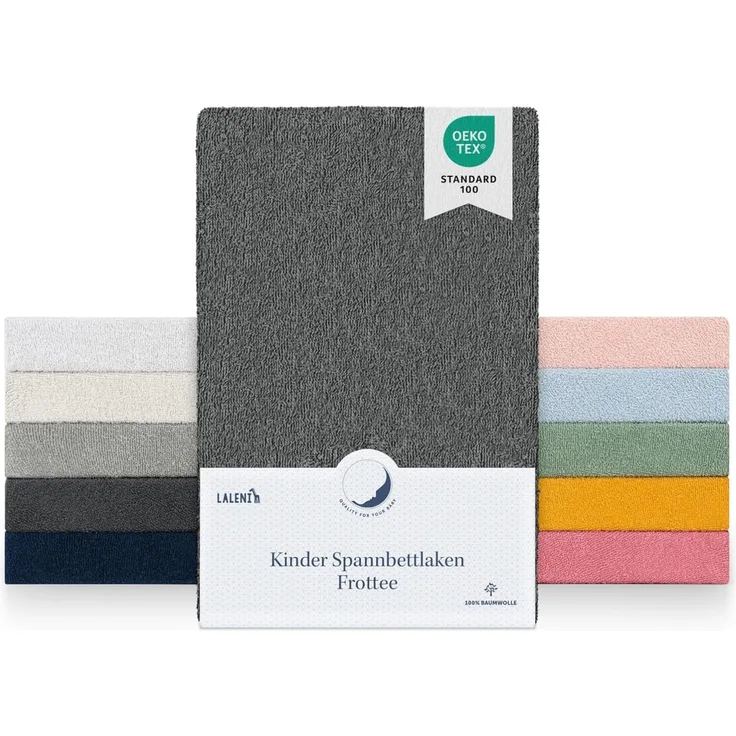 Laleni Frottee Spannbettlaken 38x77 cm Oeko-TEX Zertifizierter Stubenwagen Bezug, Faltenfreie Spannbetttücher für Kinderbett, Babybett und Moses Körbchen, Anthrazit