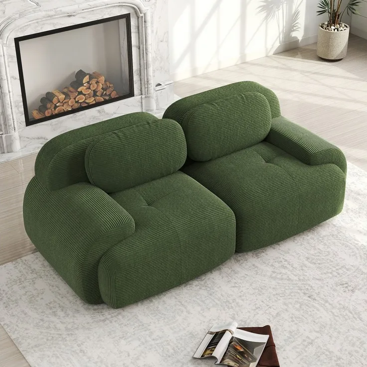 Odikalo 2-Sitzer modular kombinierbar Polstersofa Chaiselongue Mehrfarbig, 82'' Loveseat-Sofa aus Cordsamt, modular kombinierbar mit geschwungenen Armlehnen und rutschfester Unterseite, hochelastische Polsterung für Wohnzimmer, Schlafzimmer und Heimkin...