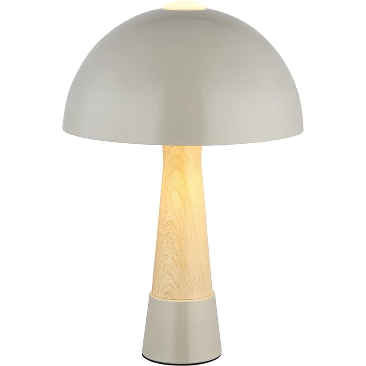 Retro Tischleuchte Pilz, Holzoptik, Grau matt, H 36,5 cm