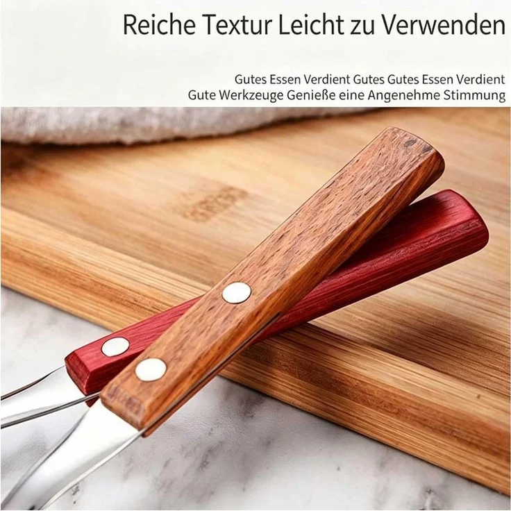 FELIXLEO Steakbesteck Geschirrset 4 teilig Ergonomischer Holzgriff Besteck Rot – Bild 2