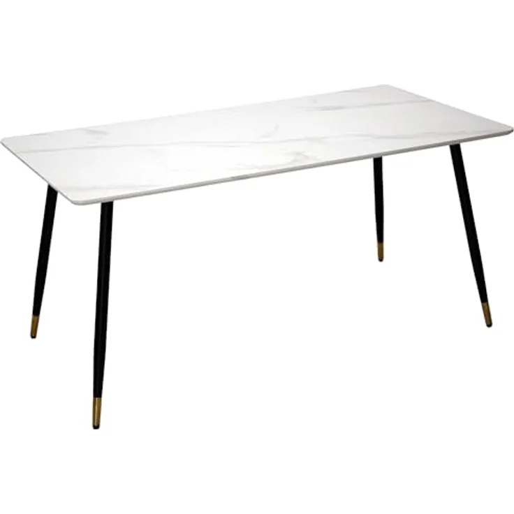 DRW Esstisch aus Holz mit Marmoreffekt und Metall, 160 x 80 x 76 cm, Marmor-Effekt, Weiß und Schwarz, 160x80x76cm – Bild 2