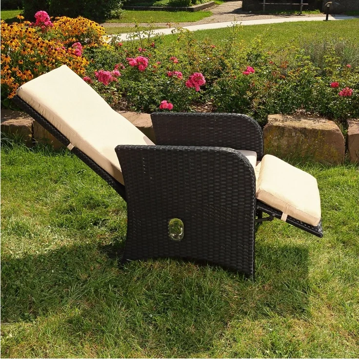 Melko Sitzgruppe Gartenmöbel Set Sitzgarnitur Polyrattan Schwarz Sitzgruppe Essgarnitur, (elegantes Set im Lounge-Design, 3-tlg, inkl. Auflagen für mehr Komfort), 3-teiliges Rattanmöbel Set mit verstellbarer Rücken- & Fußlehne – Bild 2