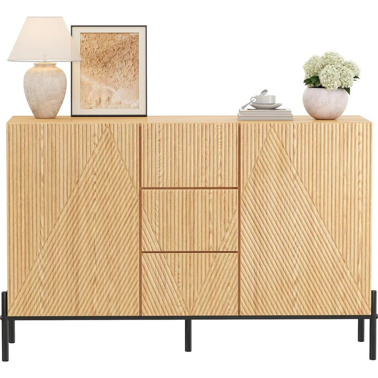 Merax Sideboard mit geometrischer Struktur, Doppeltüren, Mittlere Schublade, Viel Stauraum, Multifunktionaler Aufbewahrungsschrank für Wohn-/Esszimmer – Bild 10