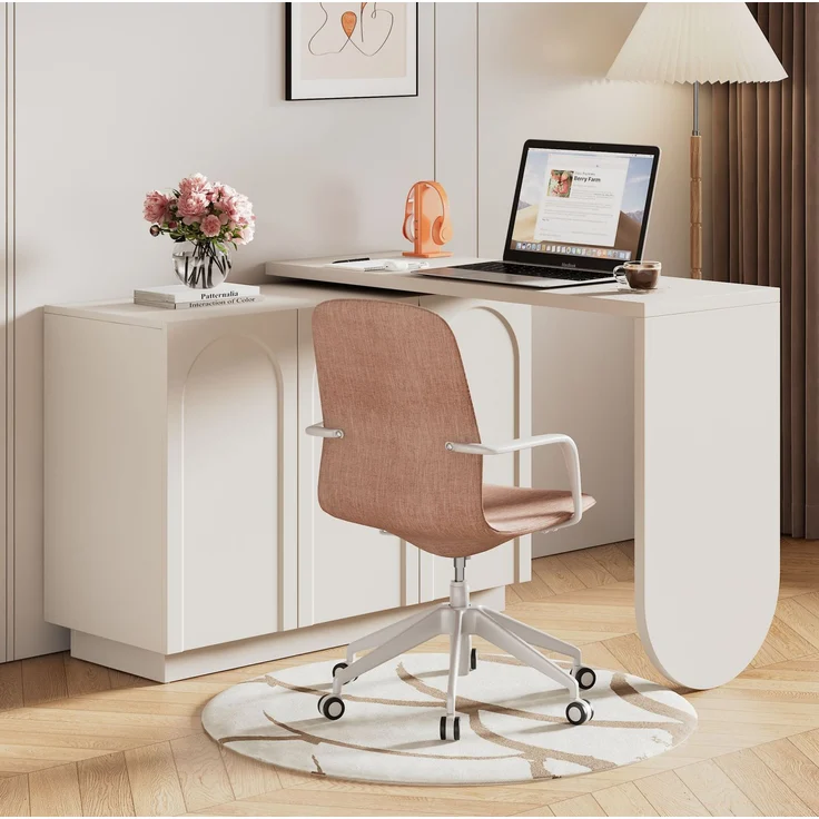Schreibtisch aus MDF, 360° drehbar mit Stauraum, 110 cm, Weiß – Bild 2