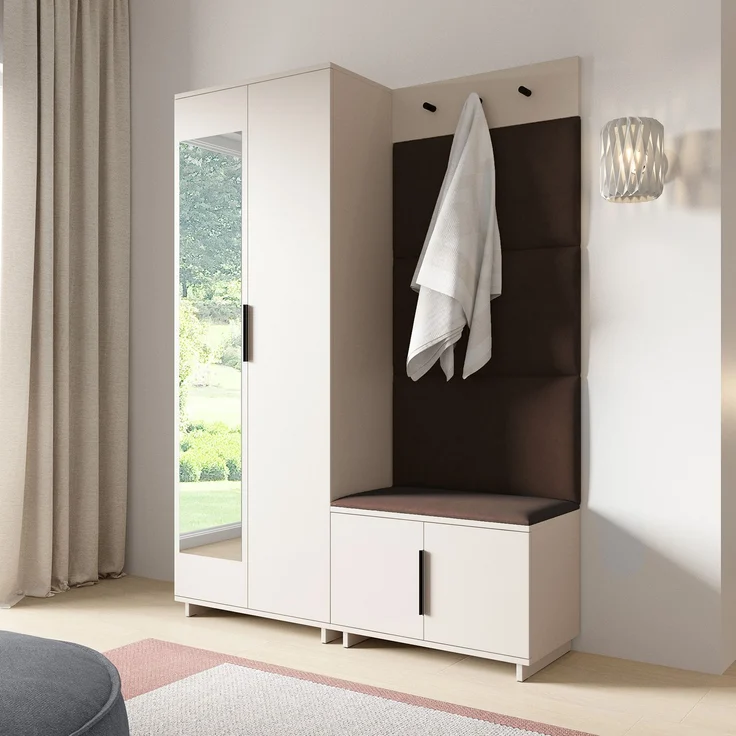 Garderoben-Set Napoli Version 3: Kleiderschrank mit Polsterpaneelen, Schuhschrank Flur und Eingangsbereich (Cashmere/Trinity 08), 189 x 40 x 140 cm – Bild 1