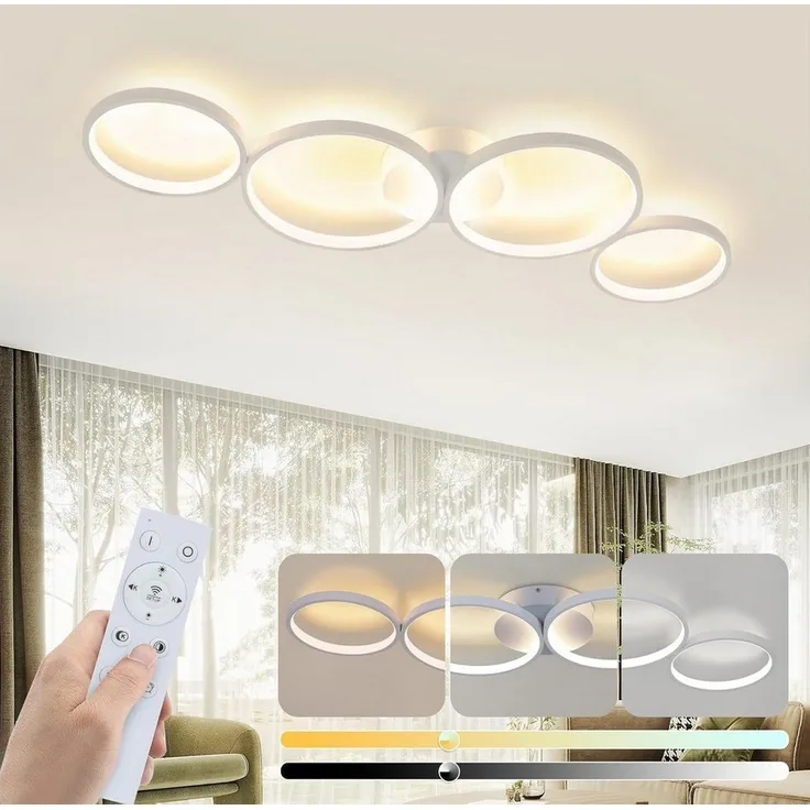 Nettlife LED Deckenleuchte Schwarz Dimmbar 4 Flammig 56W Schlafzimmer Innen Ringoptik, Dimmbar mit Fernbedienung, LED fest integriert, Warmweiß, Neutralweiß, Kaltweiß, für Schlafzimmer Wohnzimmer Büro Arbeitszimmer