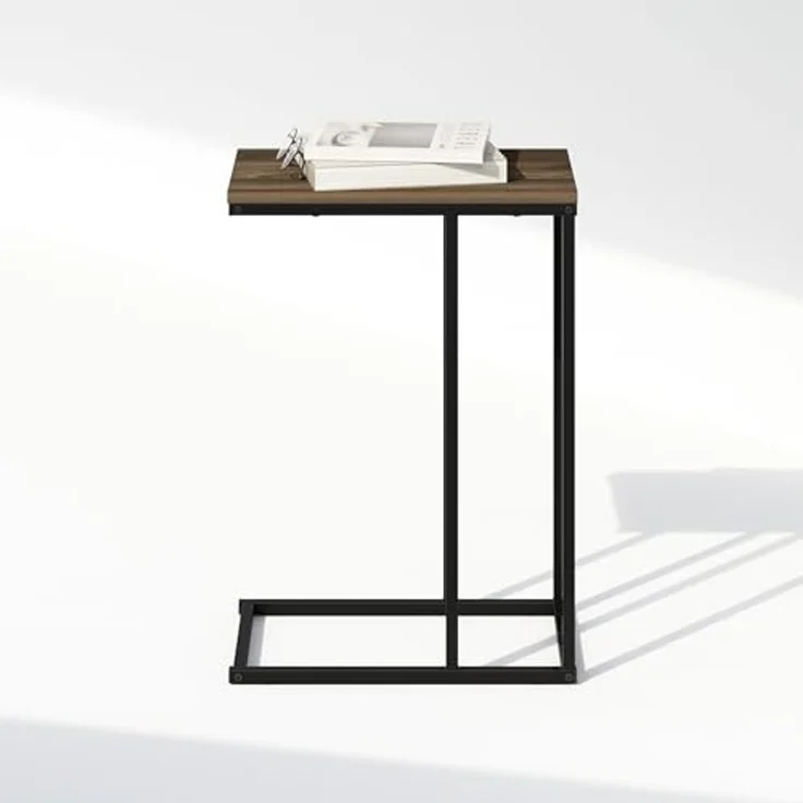 Furinno C-FÖRMIGER Beistelltisch, Metallrahmen-Endtisch, Nachttisch, Nachttisch am Bett, für Wohnzimmer, Schlafzimmer, Columbia Walnut – Bild 5