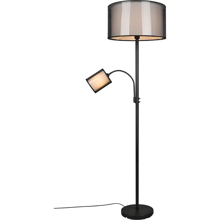 Trio Leuchten 'BURTON' Stehleuchte, mit Leselicht & Stoff, Organza Schwarz, innen Weiß, Ø 45x174 cm