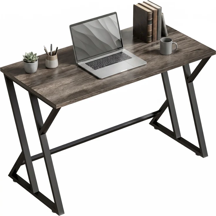MELAYR, Schreibtisch Computertisch 120x60cm Bürotisch mit Z-förmigem Metallfuß, Holzoptik, Grau – Bild 1