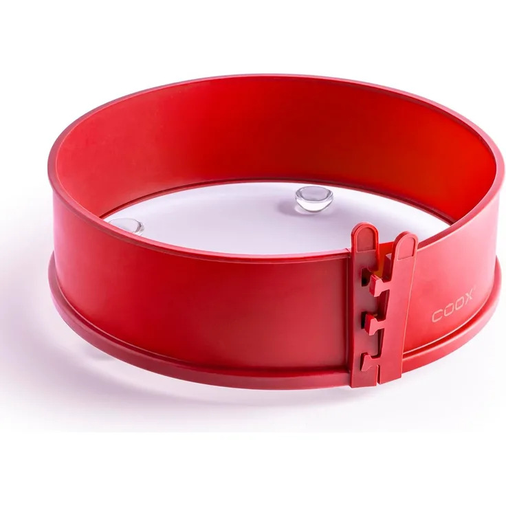coox Backform Springform mit Glas-Servierplatte und Glasfüßen 26 cm, Antihaft-Oberfläche, kein Einfetten des Silikonrings nötig