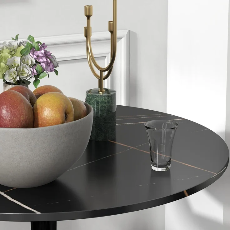 HOMCOM Esstisch mit marmorierter Platte und Stahlgestell (Esszimmertisch, 1-St, Küchentisch), für 2 Personen, Ø70 x 74 cm, Schwarz – Bild 7