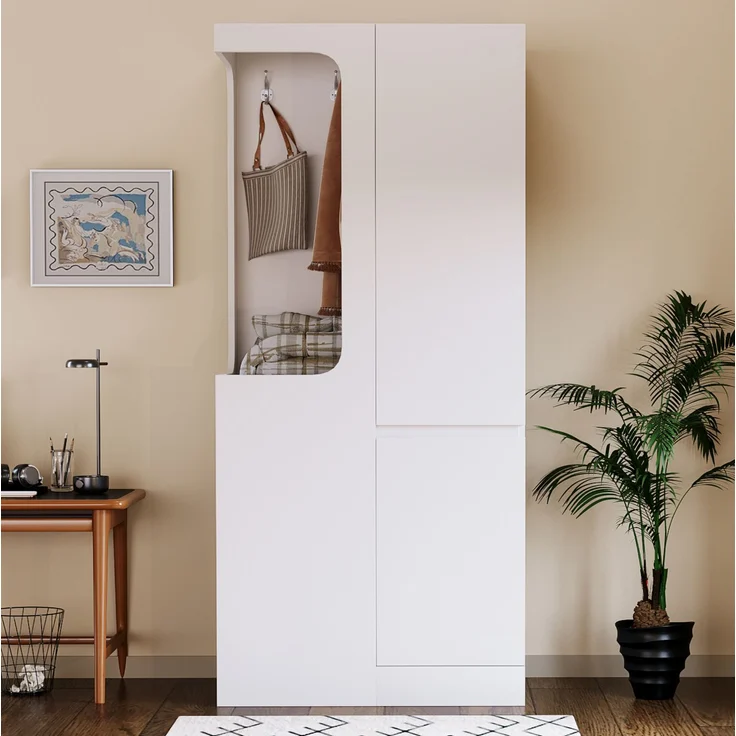 CHICFURN Kleiderschrank 70x170x40 cm Weiß mit 4 Schubladen und offenem Kleiderfach – Bild 3