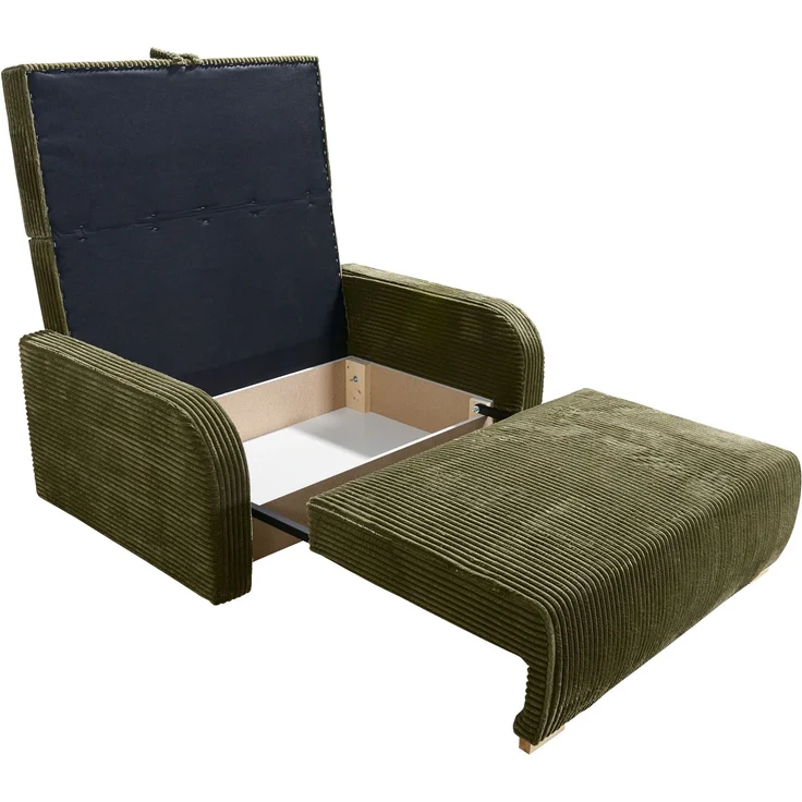 Wohnero24 Lirena 3 Schlafsofa 155x95 cm mit Bettfunktion 133x195 cm – 2-3 Sitzer Cord Sofa ausziehbar mit Bettkasten, kleines Schlafsofa für Wohnzimmer - Dunkelgrun – Bild 6