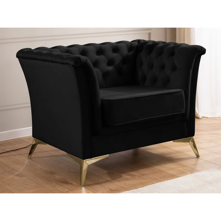 S-Style Möbel Chesterfield-Sessel Whitby aus Samt mit goldenen, silbernen oder schwarzen Füßen, mit Wellenfederung