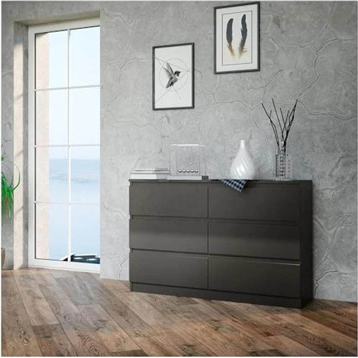CDF Kommode Malwa M6 120| Farbe: Schwarz | Schrank für Dokumente, Kleinigkeiten | Ideal für Wohnzimmer, Schlafzimmer, Kinderzimmer, Jugendzimmer und Büro | 6 geräumige Schubladen – Bild 9