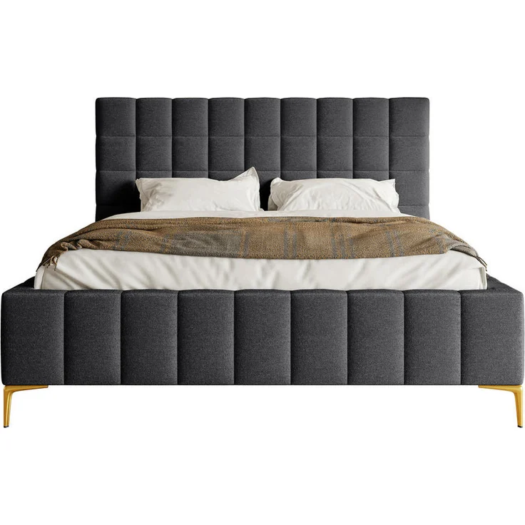 Selsey Polsterbett Szejlo, Dunkelgrau, 160x200 cm mit gepolstertem Kopfteil und Bettkasten