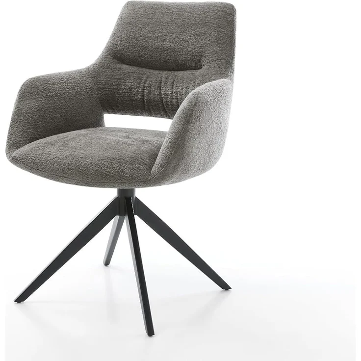 Drehstuhl Yago-Flex mit Armlehnen Bouclé Soft Schlamm Kreuzgestell breit Schwarz 360° drehbar Wippfunktion Taschenfederkern – Bild 3