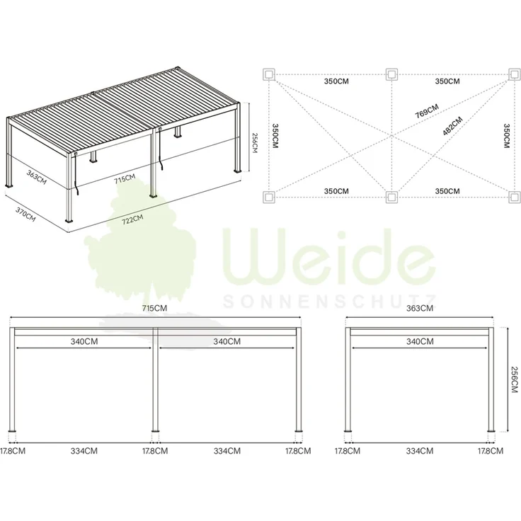 Weide Deluxe | Pergola Voll Aluminium freistehend | 3,6 x 7,2 M | Lamellendach anthrazit – Bild 6