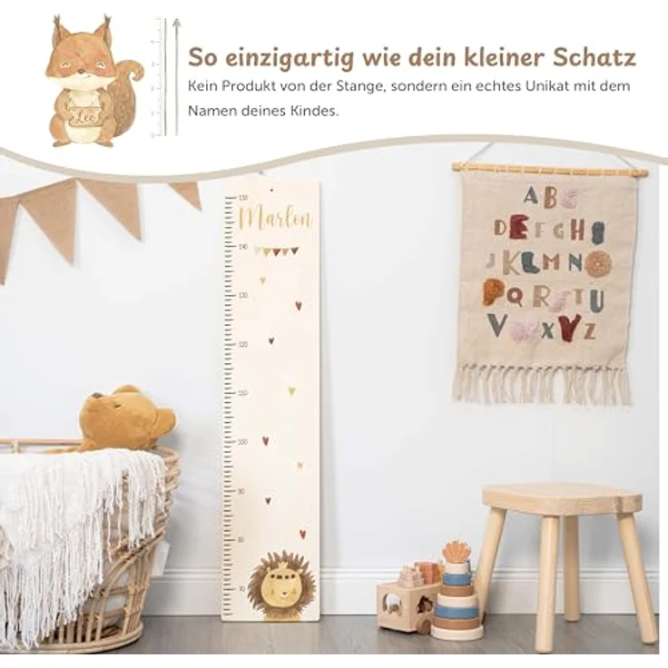 KIDSMOOD - Messlatte für Kinderzimmer Personalisiert, 70-140 cm - Messlatte Kinder Holz personalisiert Mit Namen für Baby- & Kleinkinderzimmer - Individuelles Geschenk für Kinder und Babys zum Geburt – Bild 4