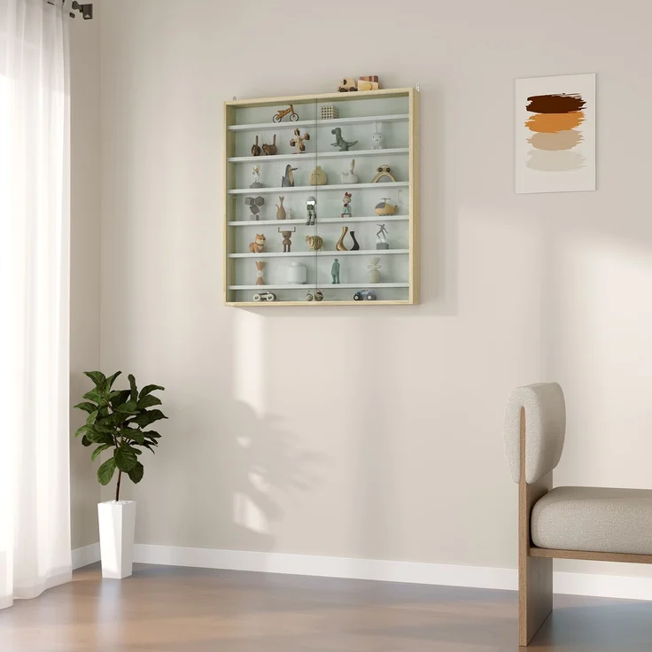 Wandvitrine für Sammlerstücke, 80 x 9,5 x 83 cm, 6 höhenverstellbare Böden, 2 Glasschiebetüren,Cecodadi – Bild 10