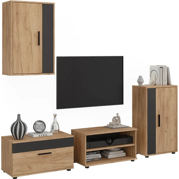Wohnwand Berno Goldkraft Eiche/Anthrazit 4-teiliges Set Vicco – Bild 5