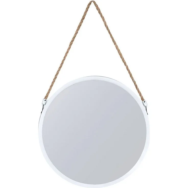 Levandeo® Wandspiegel, Spiegel 40cm Rund Weiß Metall Jute Wandspiegel Flurspiegel Wanddeko