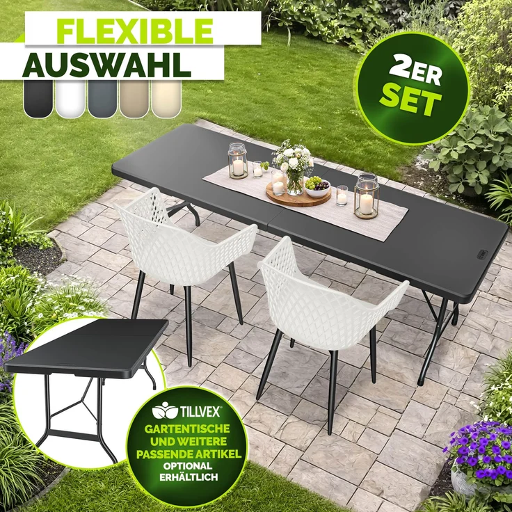 tillvex® Gartenstuhl 2er Set Wetterfest mit Armlehne | Outdoor Stühle bis 120kg belastbar | Gartenstühle UV-beständig | Terrassenstuhl Gartenmöbel Terrasse Balkon Outdoor Garten – Bild 8