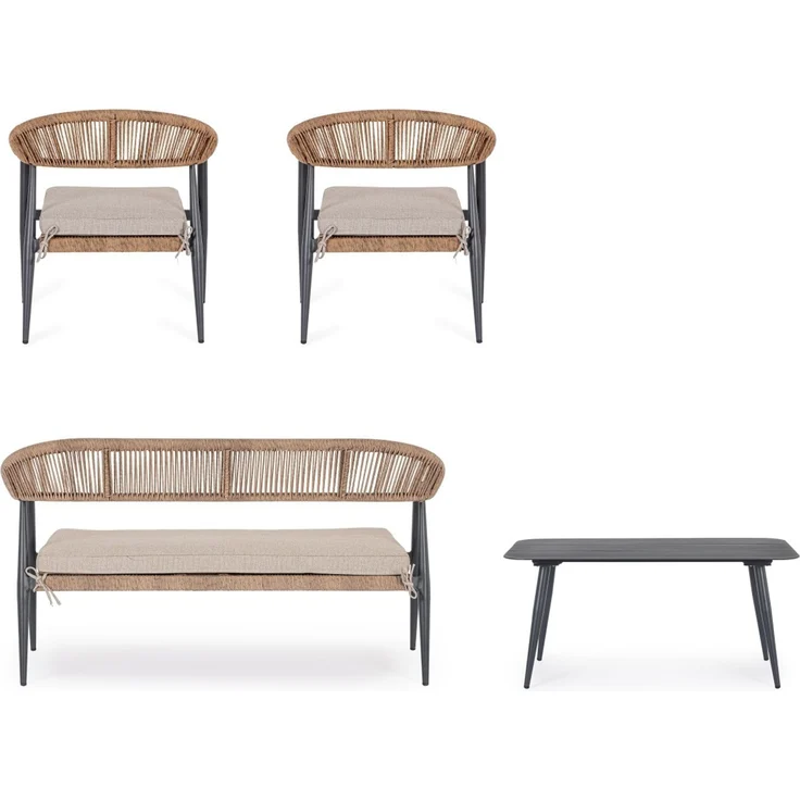 Garten-Set Jandia Aluminium Rattan, modern skandinavisch, anthrazit natur, mit Kissen für 4 Personen – Bild 8