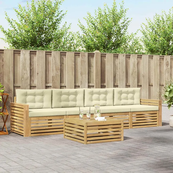 vidaXL Outdoor-Sofagarnitur 5 stk. 4-Sitzer Weiß und Creme 3390010