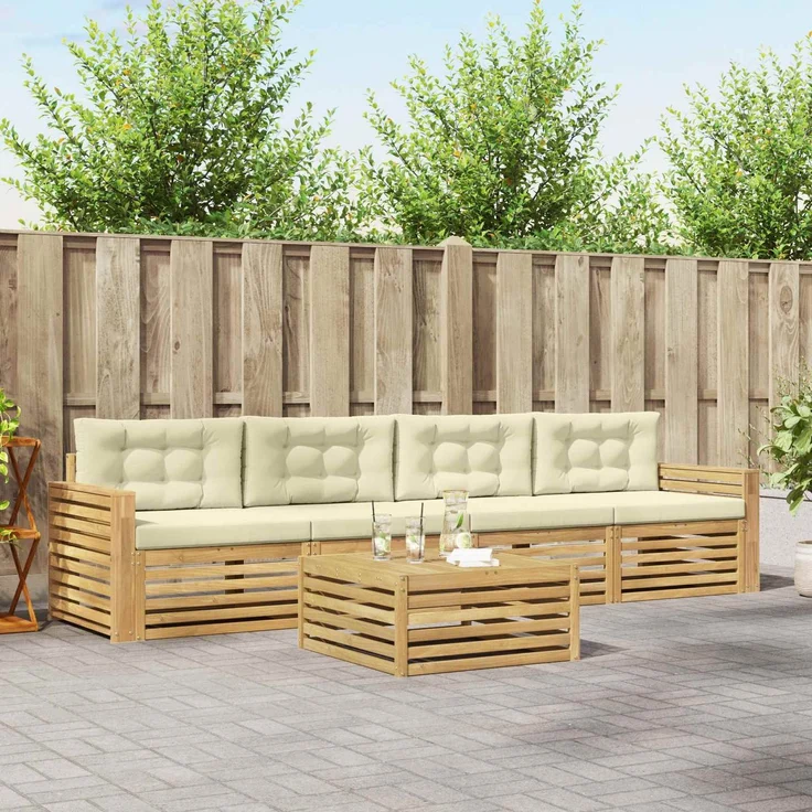 vidaXL Outdoor-Sofagarnitur 5 stk. 4-Sitzer Weiß und Creme 3390010 – Bild 1