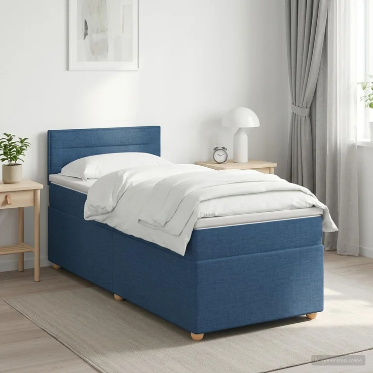 vidaXL Boxspringbett mit Matratze mit Kopfteil Blau 90 x 200 cm Stoff 3450866 – Bild 1