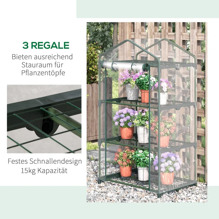 Outsunny Gewächshaus, Metall, Kunststoff, Transparent, 69L x 49B x 125H cm – Bild 6