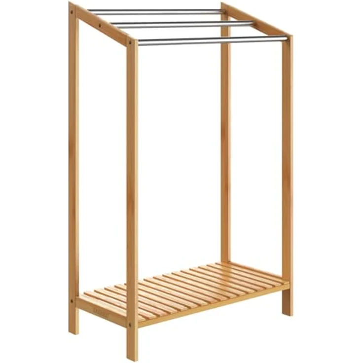 Casaria Handtuchständer, Stehend Bambus Holz Handtuchhalter Ohne Bohren 3 Stangen mit Ablage – Bild 9