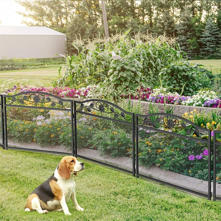 UNHO Teichzaun Gartenzaun 5 Stück Steckzaun Metall Zaunelemente Dekozaun Gitterzaun Zaun Gerade Teichzaun HundezaunGehege Stabil 80x80 cm Schwarz Metall – Bild 2