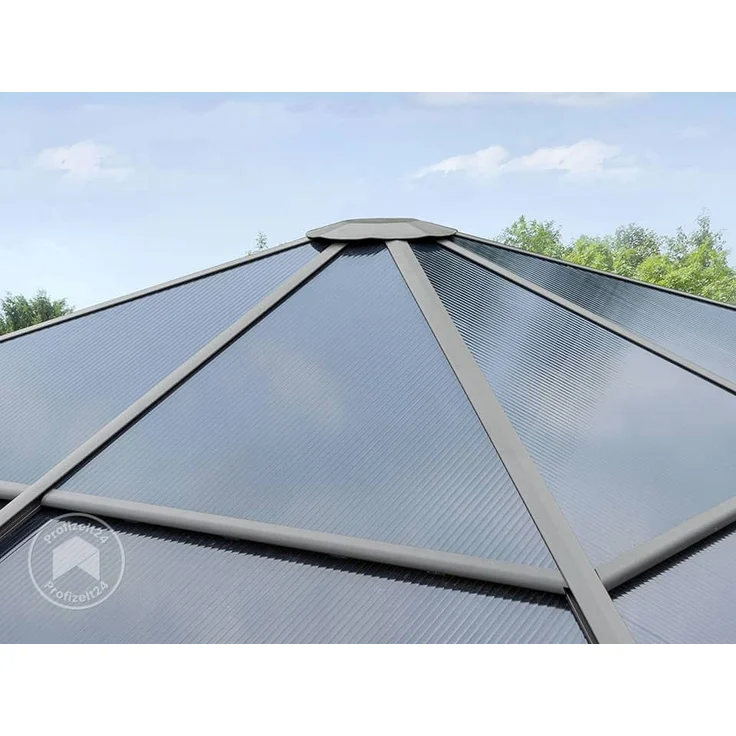 Gartenpavillon 3x3 m Aluminium Gestänge Polycarbonat Dach ca. 8 mm Pavillon Gartenzelt ohne Seitenteile – Bild 3